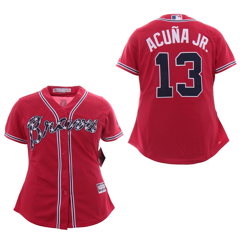 Women Atlanta Braves #13 Acuna jr Red MLB Jerseys